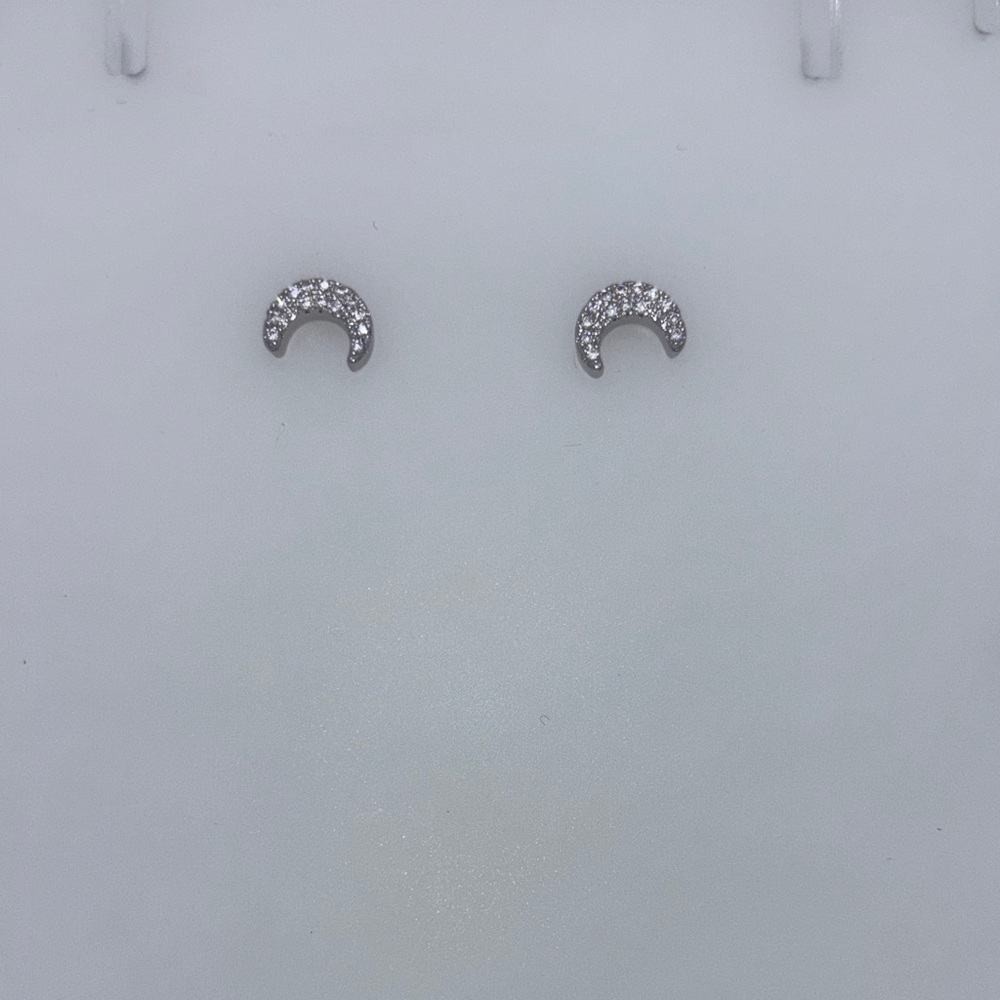 Crescent Pave Stud Earrings - Silver